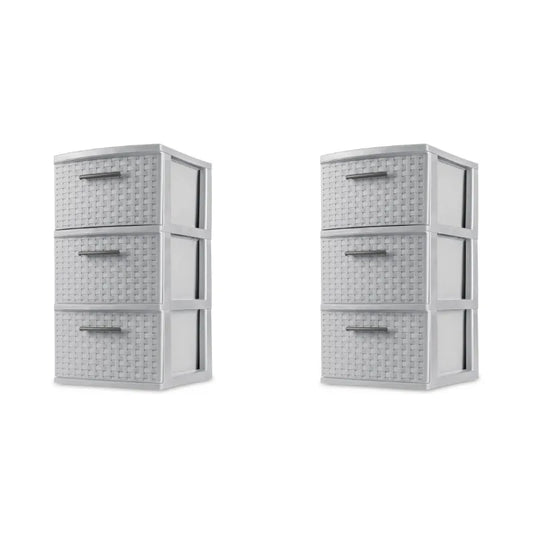 2-Pack Gray 3-Drawer Storage Towers