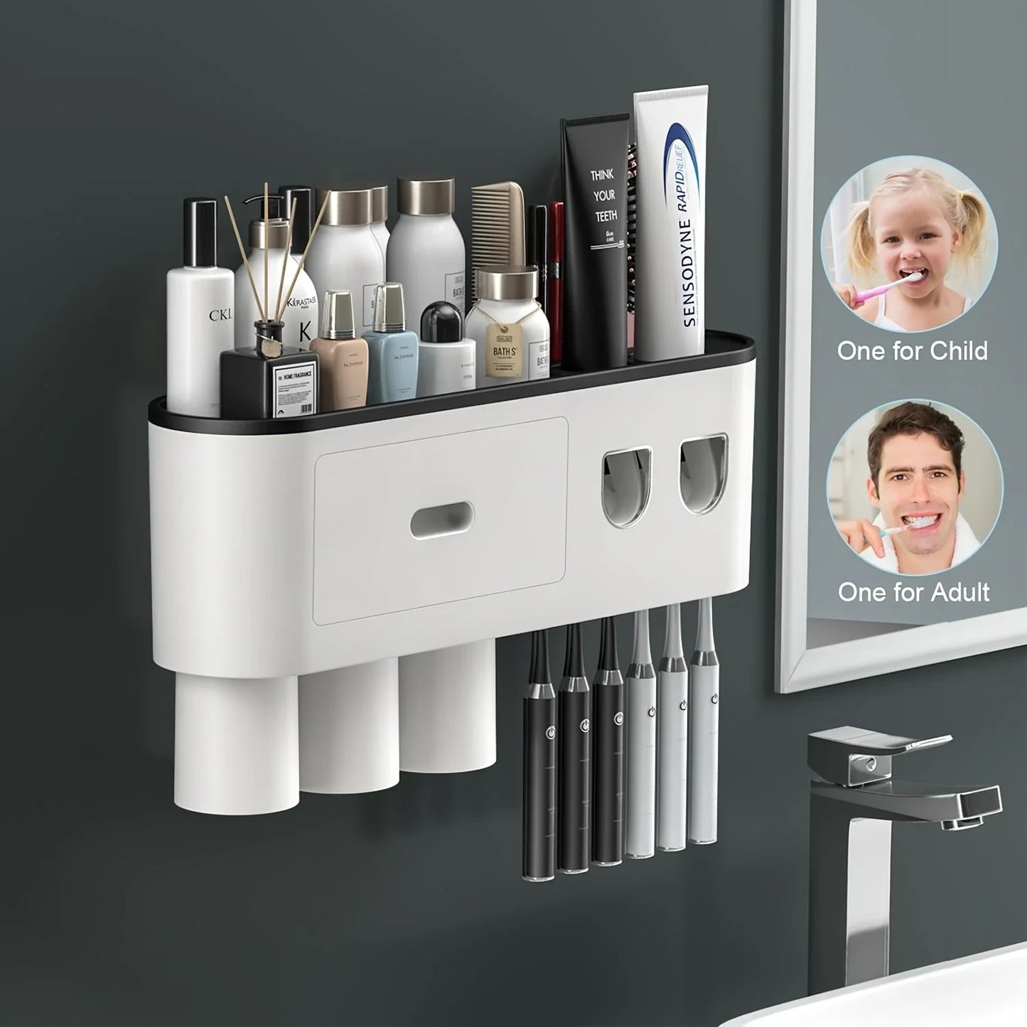 Double Toothpaste Dispenser Wall Mounted Bathroom Organizer
