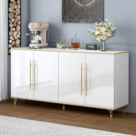 63” White and Gold Sideboard Cabinet