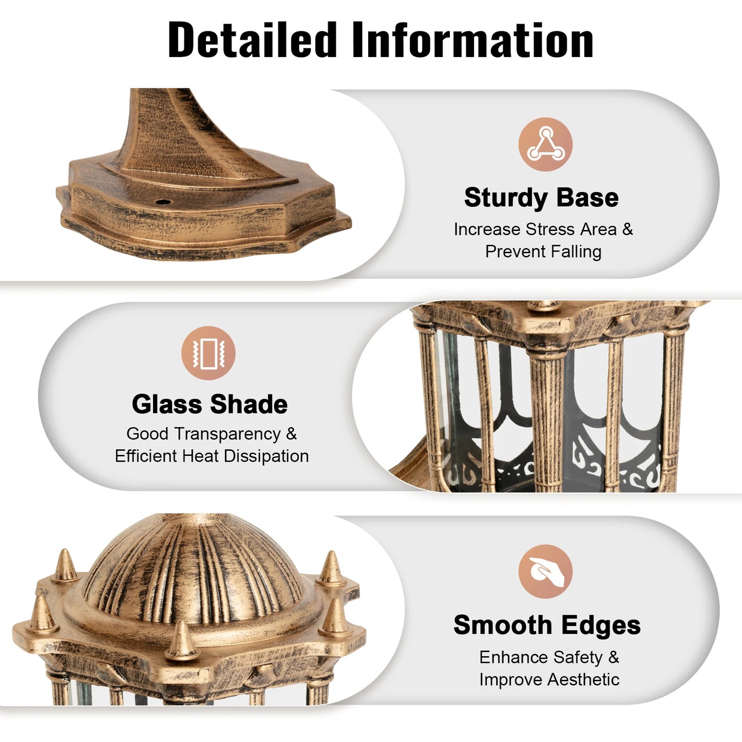 Elegant Brass Outdoor Wall Lantern Waterproof Sconce