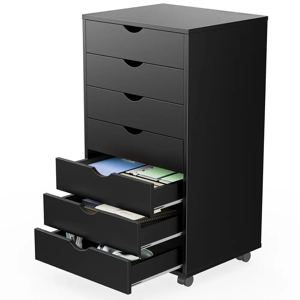 7 Drawer Mobile Storage Cabinet with Wheels – Wooden Dresser Organizer for Home & Office