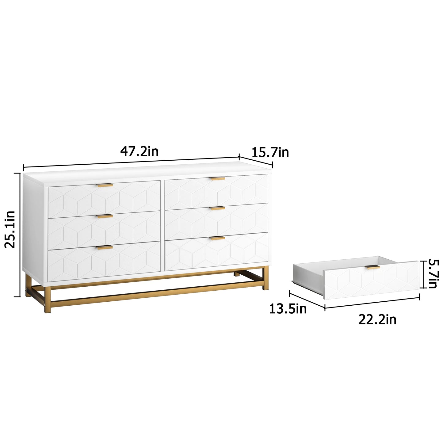 Luxury 6-Drawer Diamond Dresser with Golden Accents