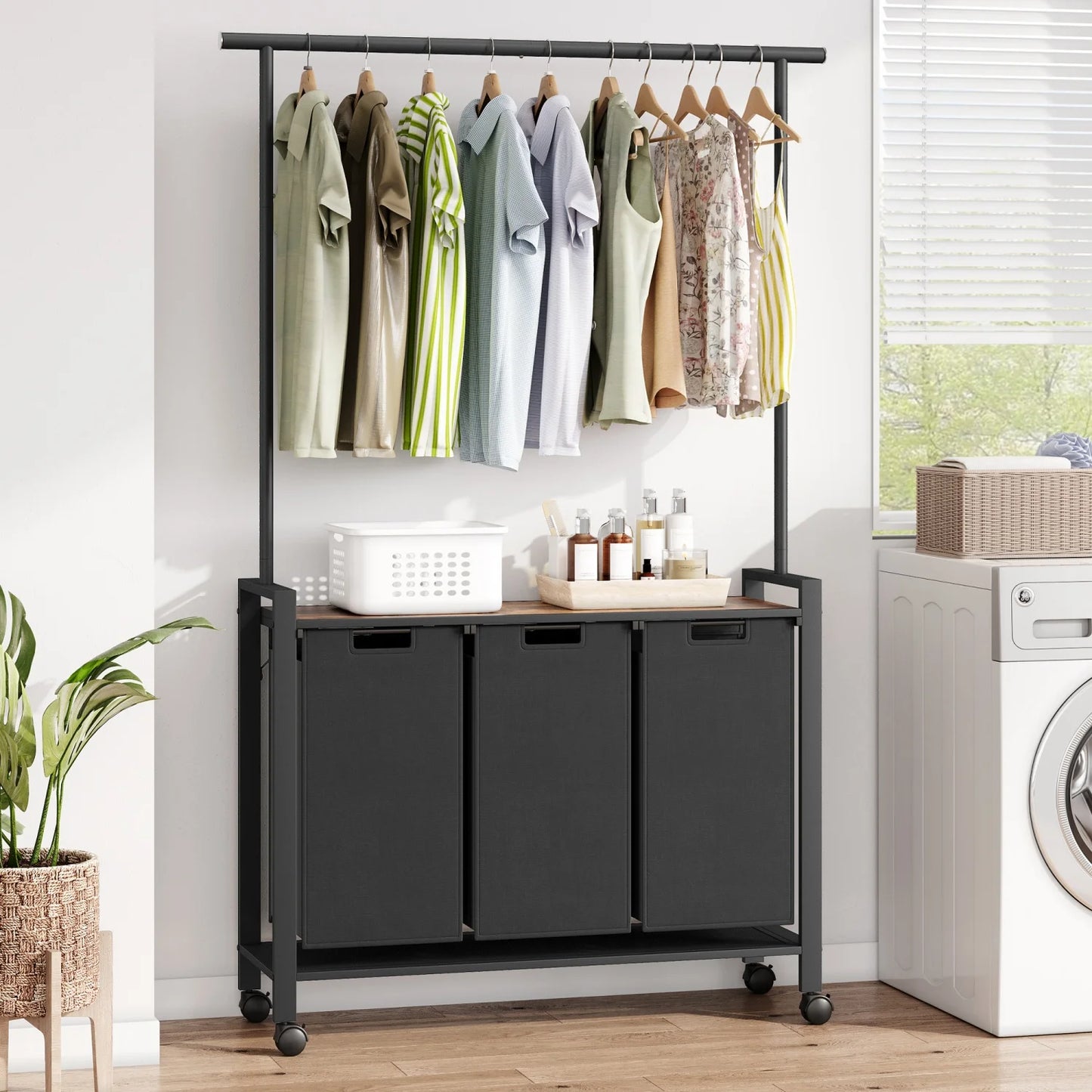 Laundry Sorter Basket With Extendable Hanging Bar