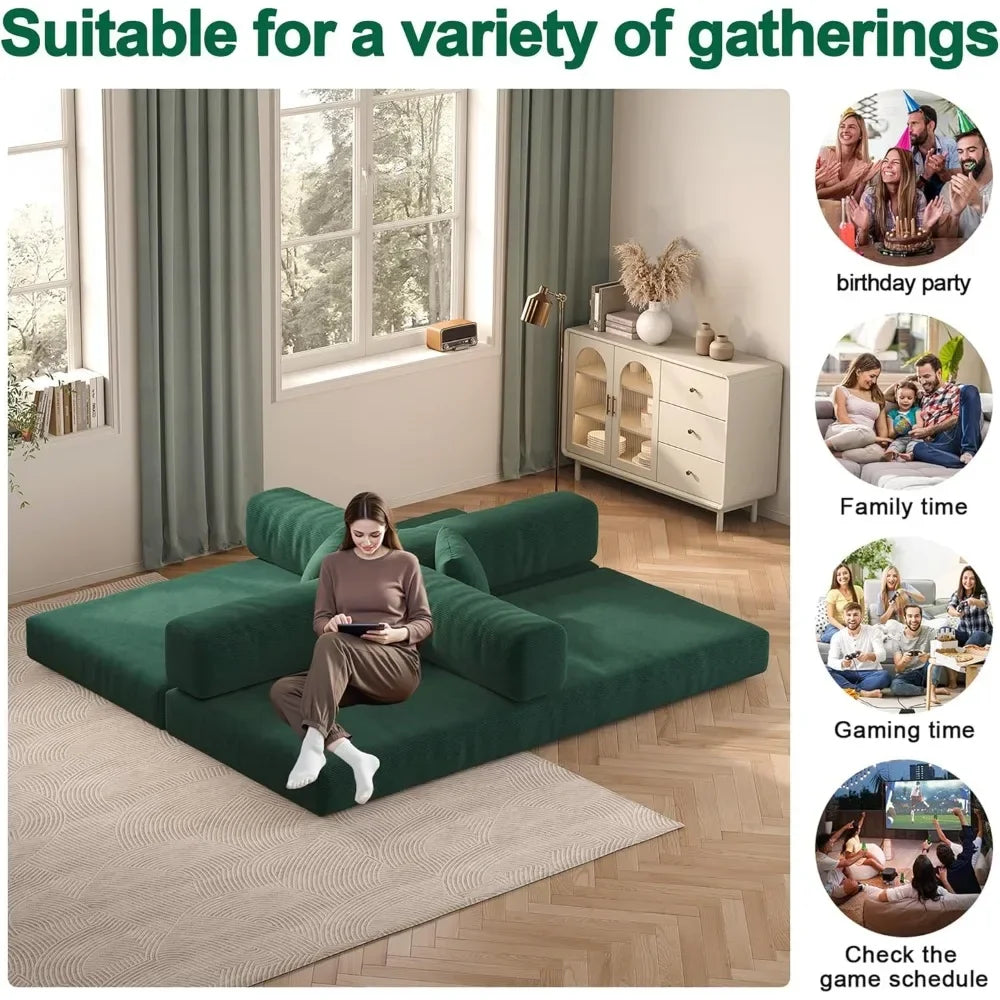 79" Corduroy Convertible Sofa Bed – Folding Sleeper Couch with Pillows for Living Room & Guest Room Comfort