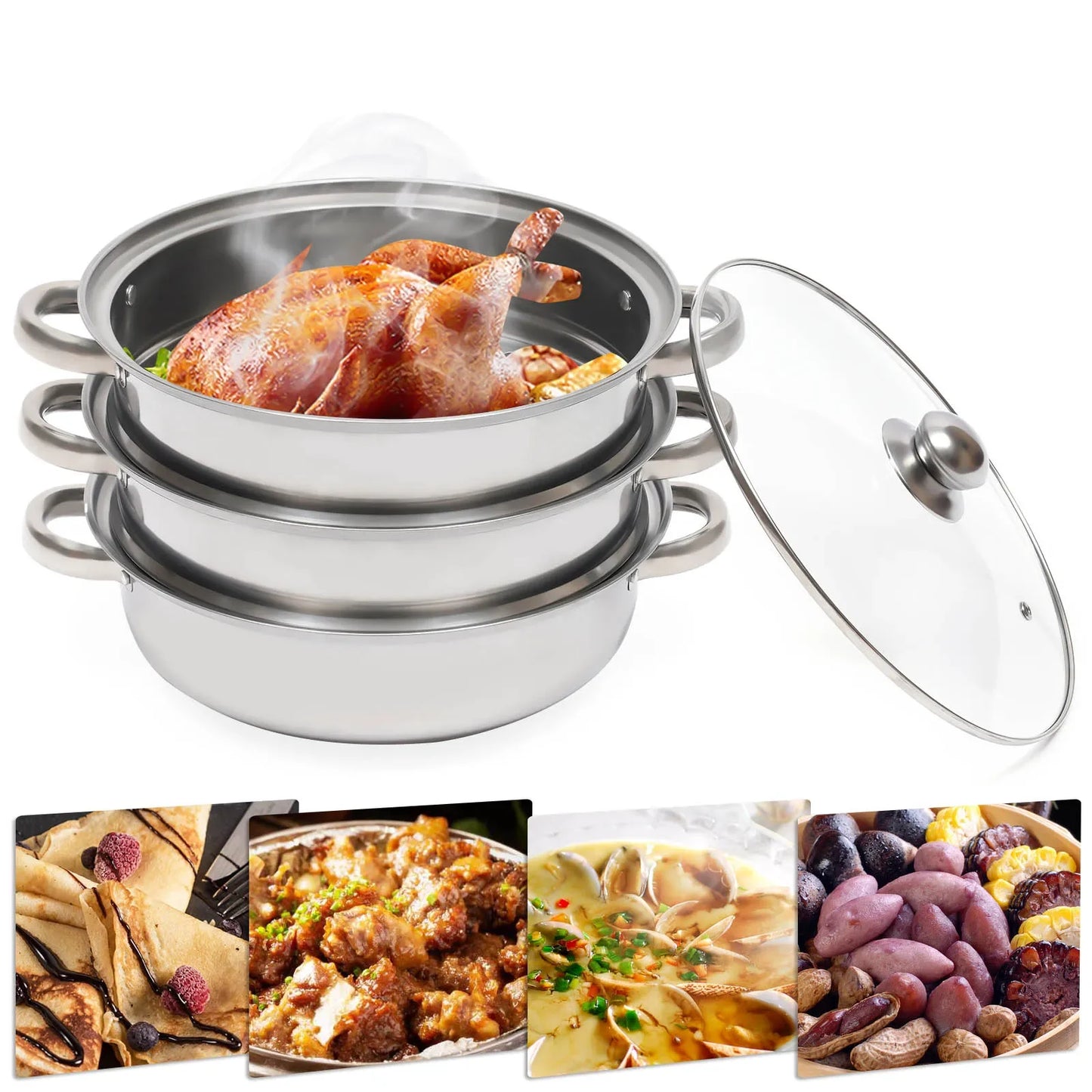 3-Tier Stainless Steel Kitchen Steamer Pot