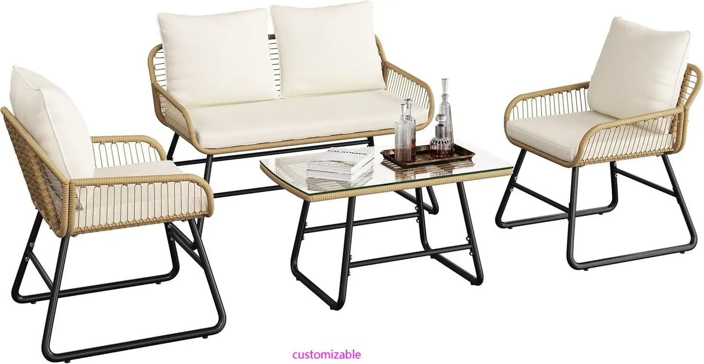 Boho Outdoor Wicker Patio Furniture Conversation Set