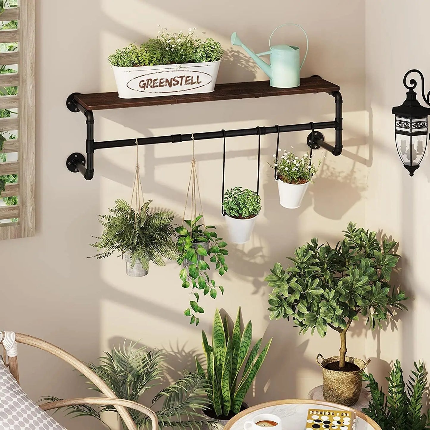 Industrial Pipe Wall Mounted Clothes Rack with Wood Shelf – Rustic Garment Hanging Rack for Bedroom, Laundry Room, Entryway, Closet & Retail Clothing Storage