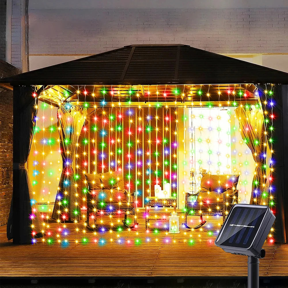 300LED Solar Curtain String Lights Outdoor