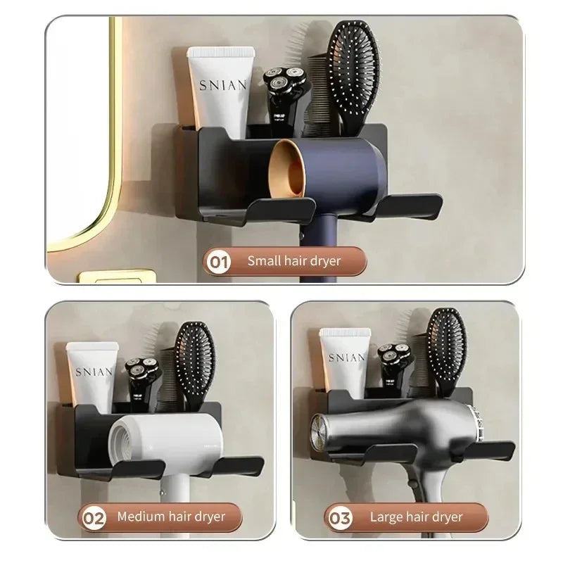 Wall-Mounted Hair Dryer Holder & Straightener Organizer – Space-Saving Bathroom Shelf with Cable Storage for Home Vanity