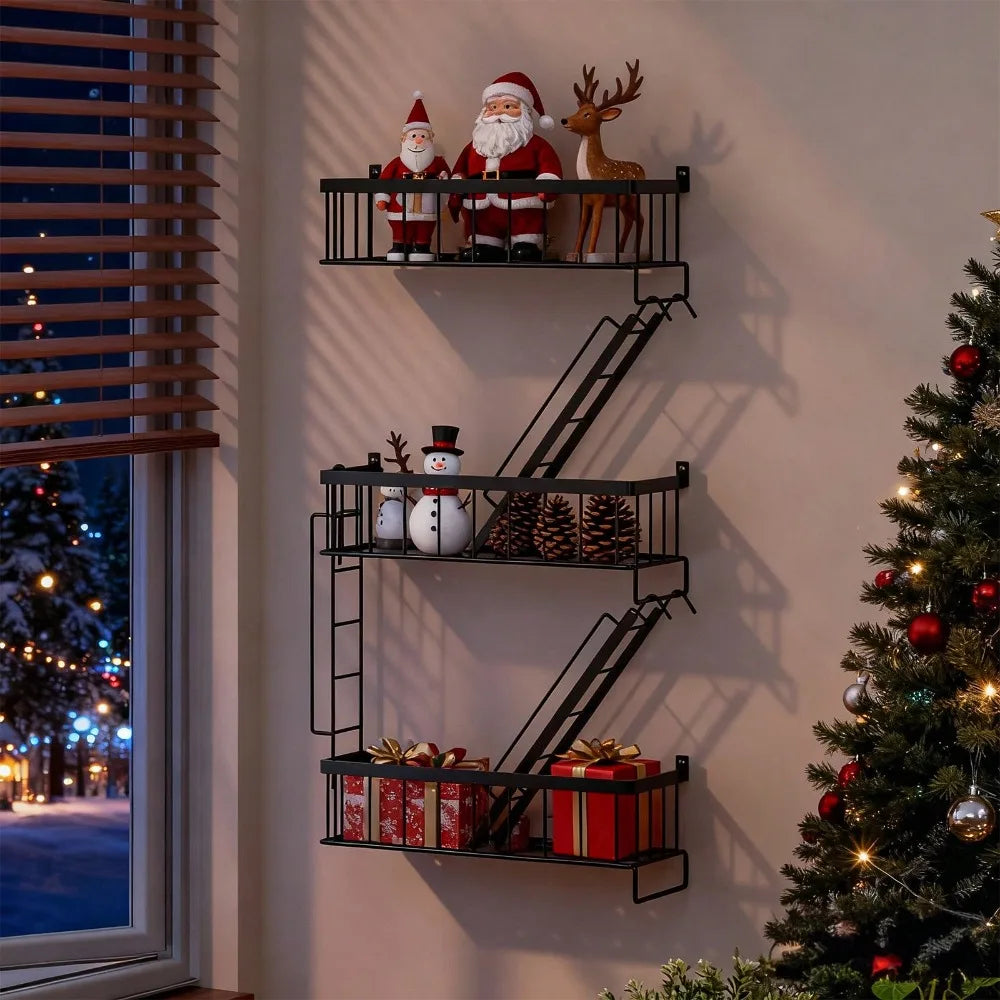 Fire Escape Wall Shelf New York Decorative Floating Shelf Black Metal Ladder Shelf Trinket Storage Wall Art for Home Decor