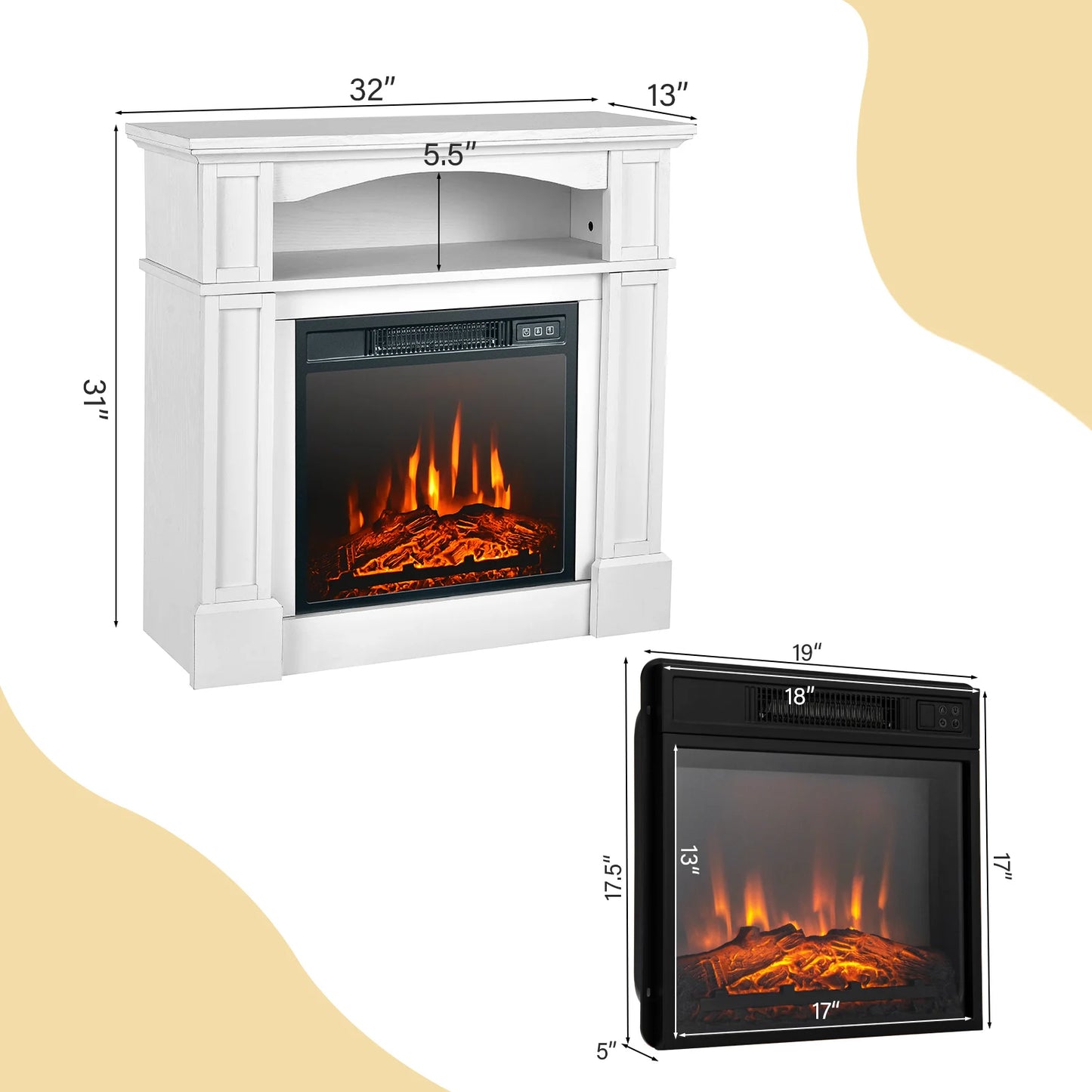 32-Inch Electric Fireplace TV Stand with Heater