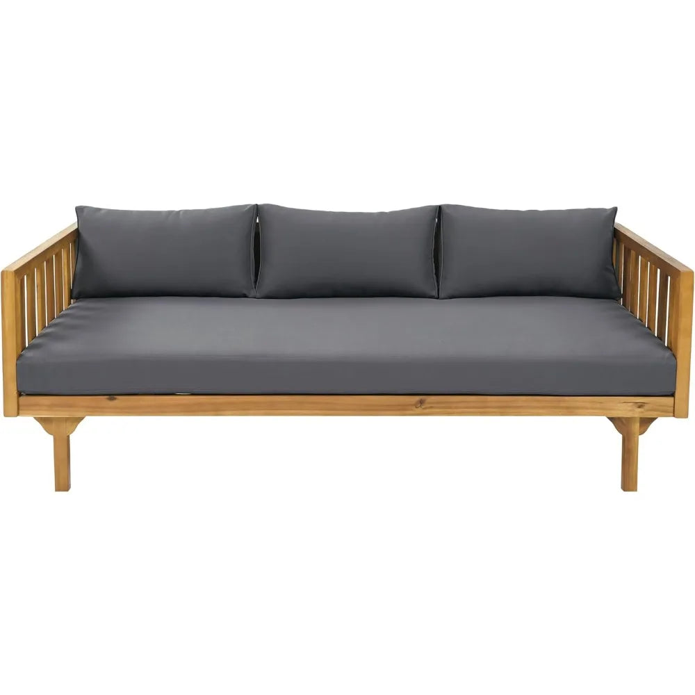 Outdoor Acacia Wood 3-Seat Loveseat Sofa Set with Cushions & Round Coffee Table – Premium Backyard Patio Conversation Furniture for Garden, Porch & Balcony Relaxation
