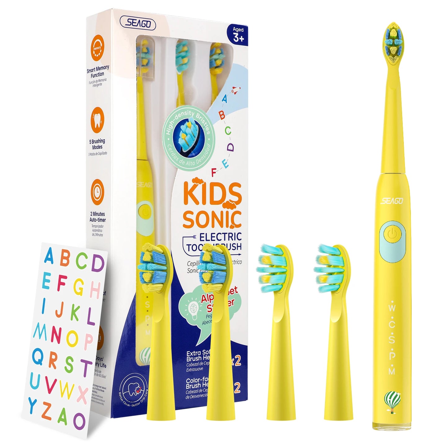 Seago Kids Electric Toothbrush for 6+Years 5 Modes Rechargeable IPX7 Waterproof Power Sonic Toothbrush Replacement Head SG-2303