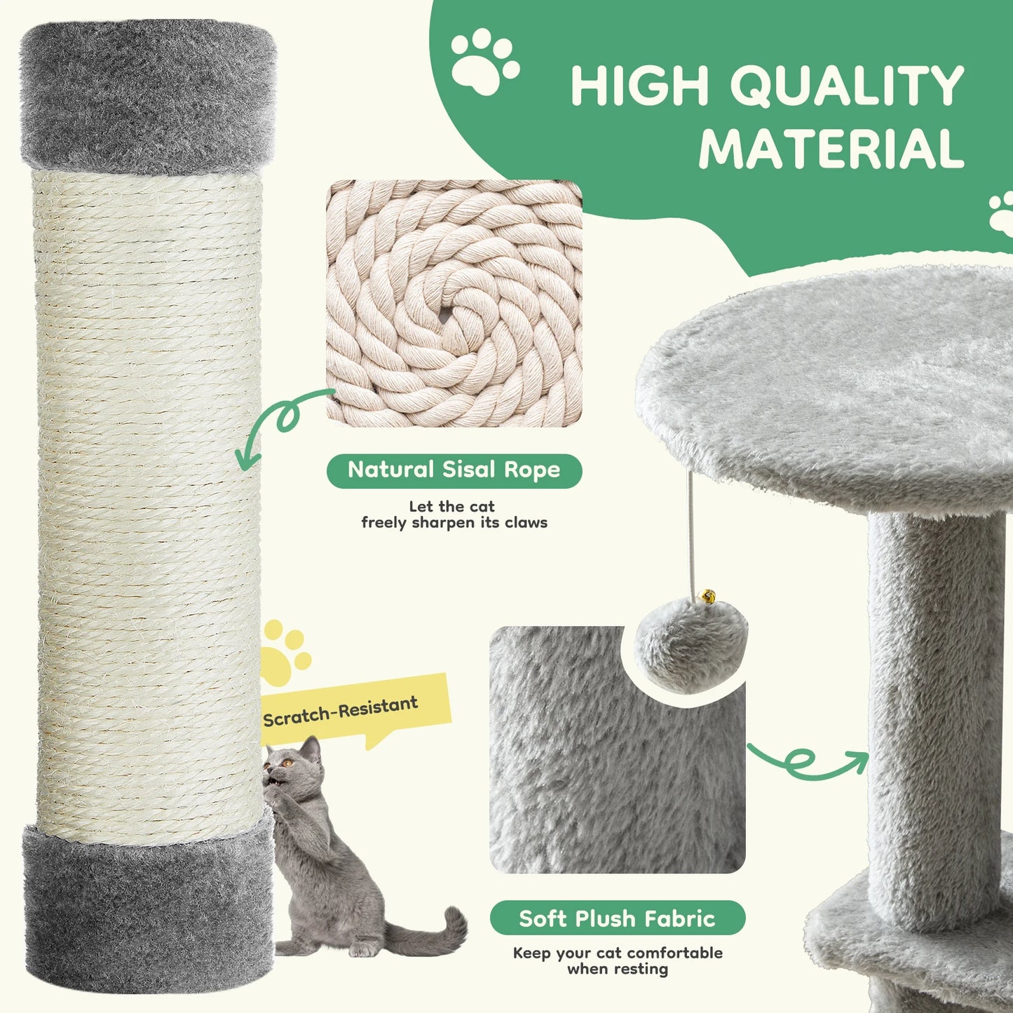 JHK 44-Inch Cat Tree for Indoor Cats – Multi-Level Climbing Tower with Sisal Scratching Posts & Stable Pet House