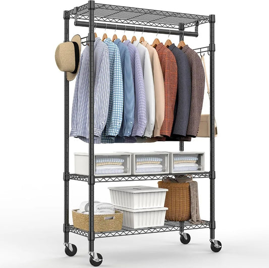Heavy Duty Rolling Garment Rack with Adjustable Shelves