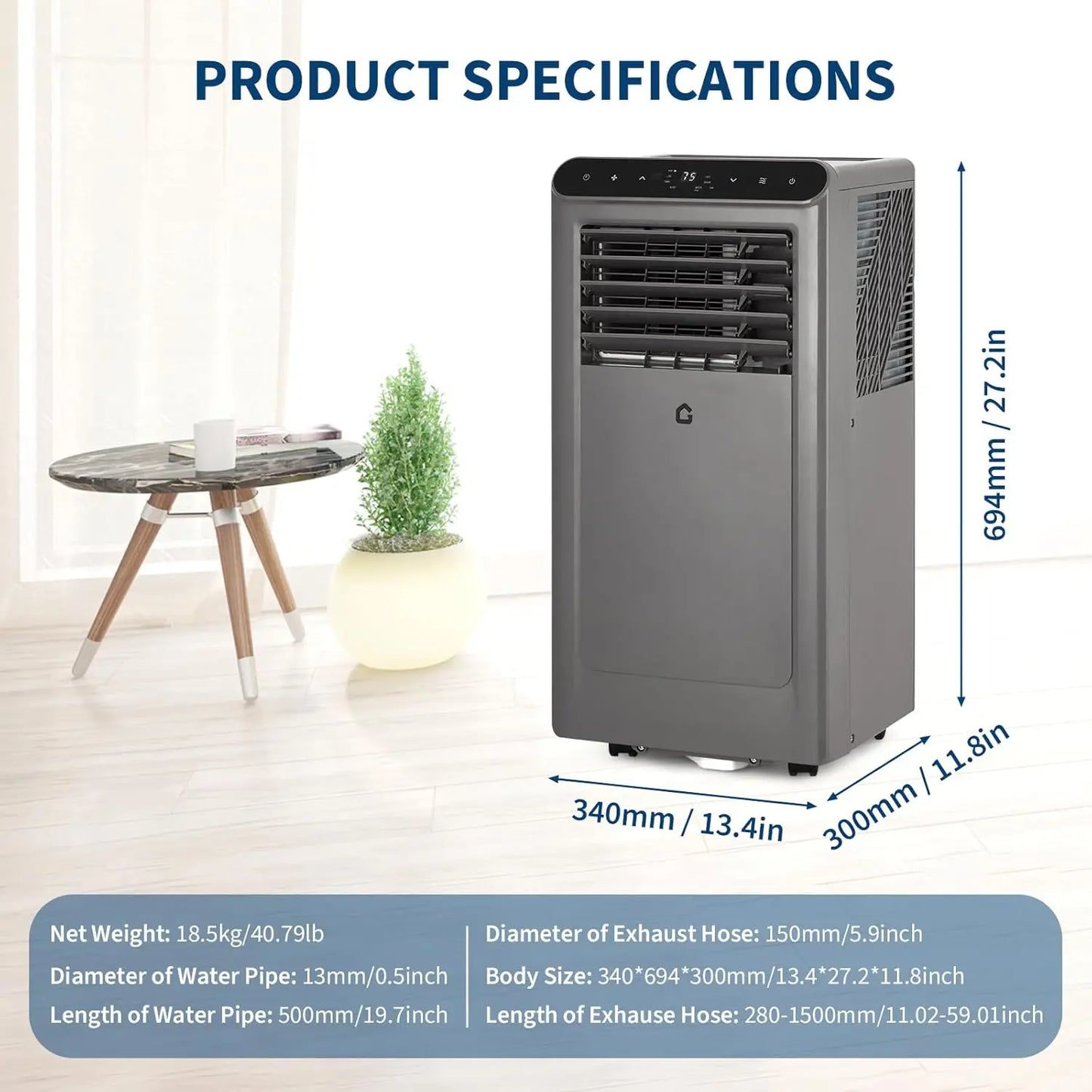 Portable Air Conditioner 10000 BTU – 3-in-1 Quiet AC Unit with Fan & Dehumidifier, Remote Control, Portable Cooling for Rooms Up to 450 Sq Ft