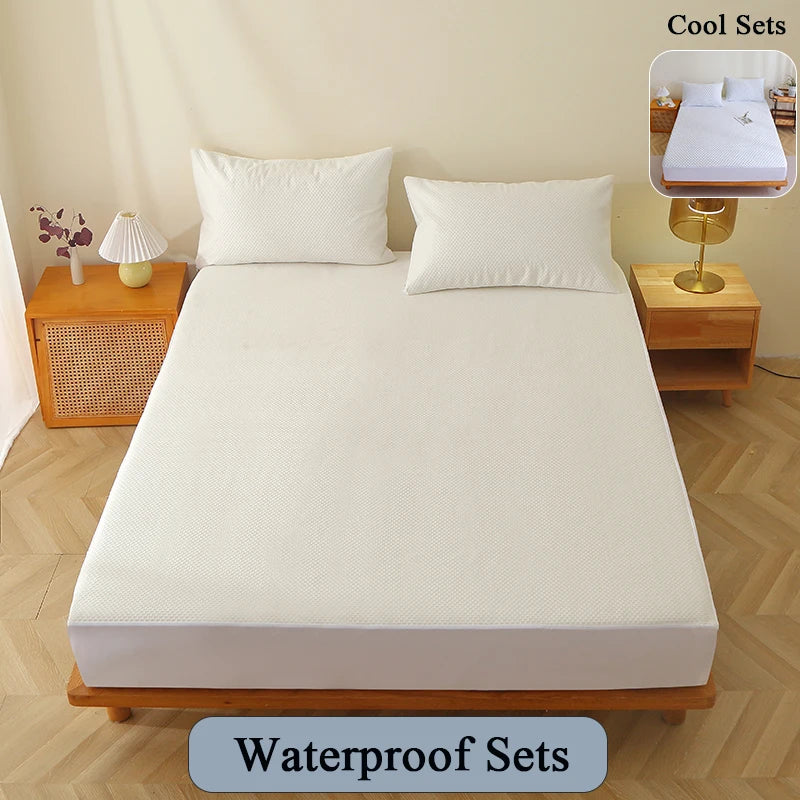 Waterproof Cooling Mattress Topper Bed Sheets Set