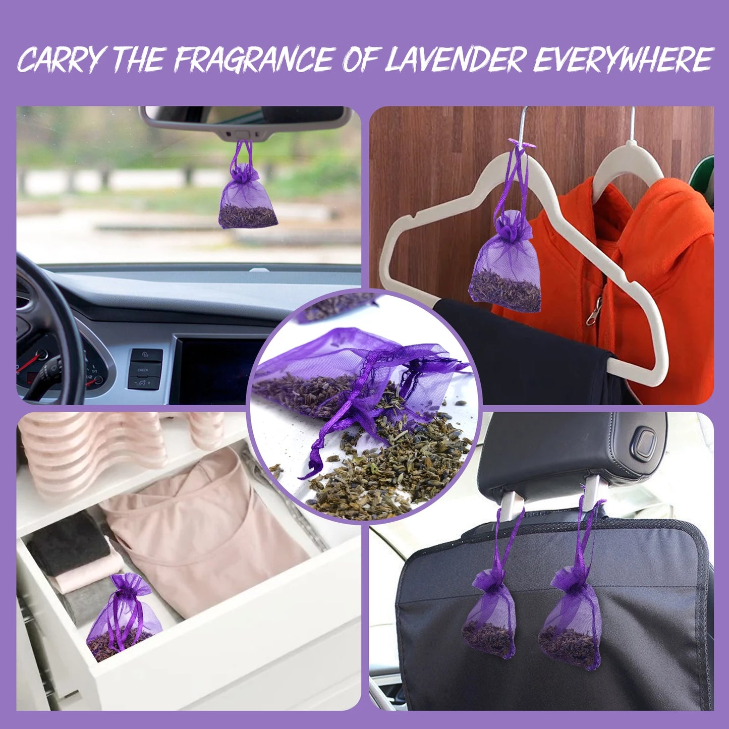 Lavender Scented Sachet Bags – Aromatic Drawer Closet & Car Freshener for Home Deodorizing & Relaxation