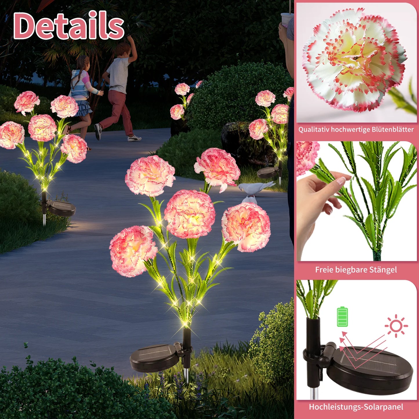 Solar LED Carnation Flower Garden Path Lights