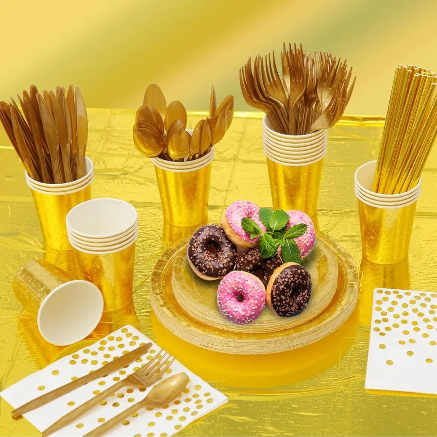 Sparkling Star 201-Piece Gold Party Tableware