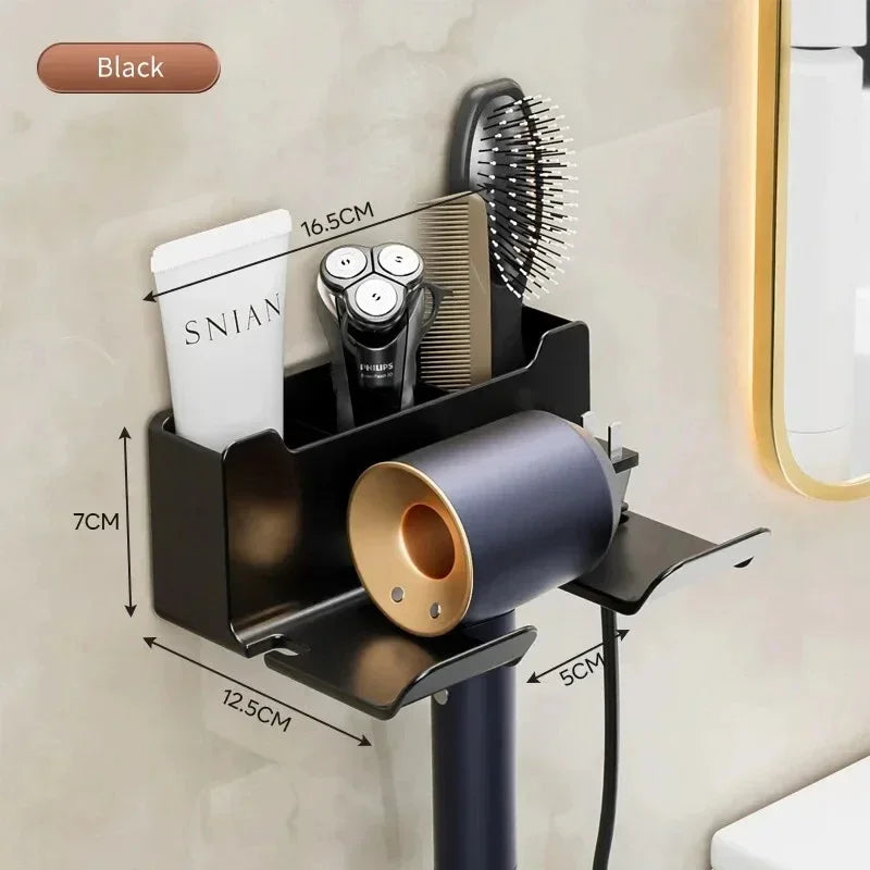 Wall-Mounted Hair Dryer Holder & Straightener Organizer – Space-Saving Bathroom Shelf with Cable Storage for Home Vanity