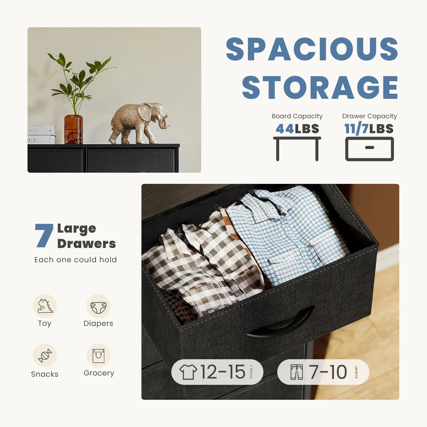 JHK Dresser 7-Drawer Fabric Storage Chest