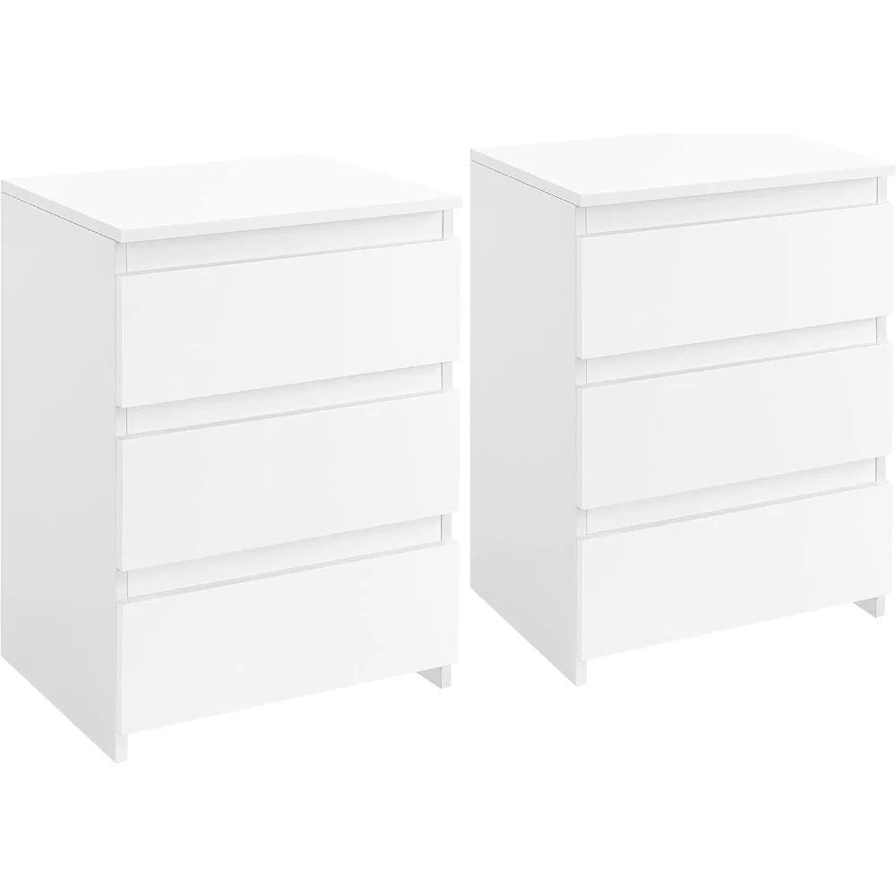 2PCS White 3-Drawer Bedside Nightstand Storage