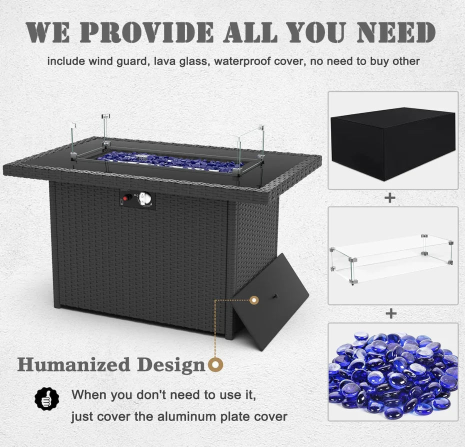 8-Piece Outdoor Wicker Furniture Set with Firepit