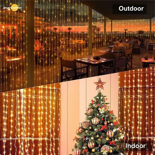 300LED Solar Curtain String Lights Outdoor