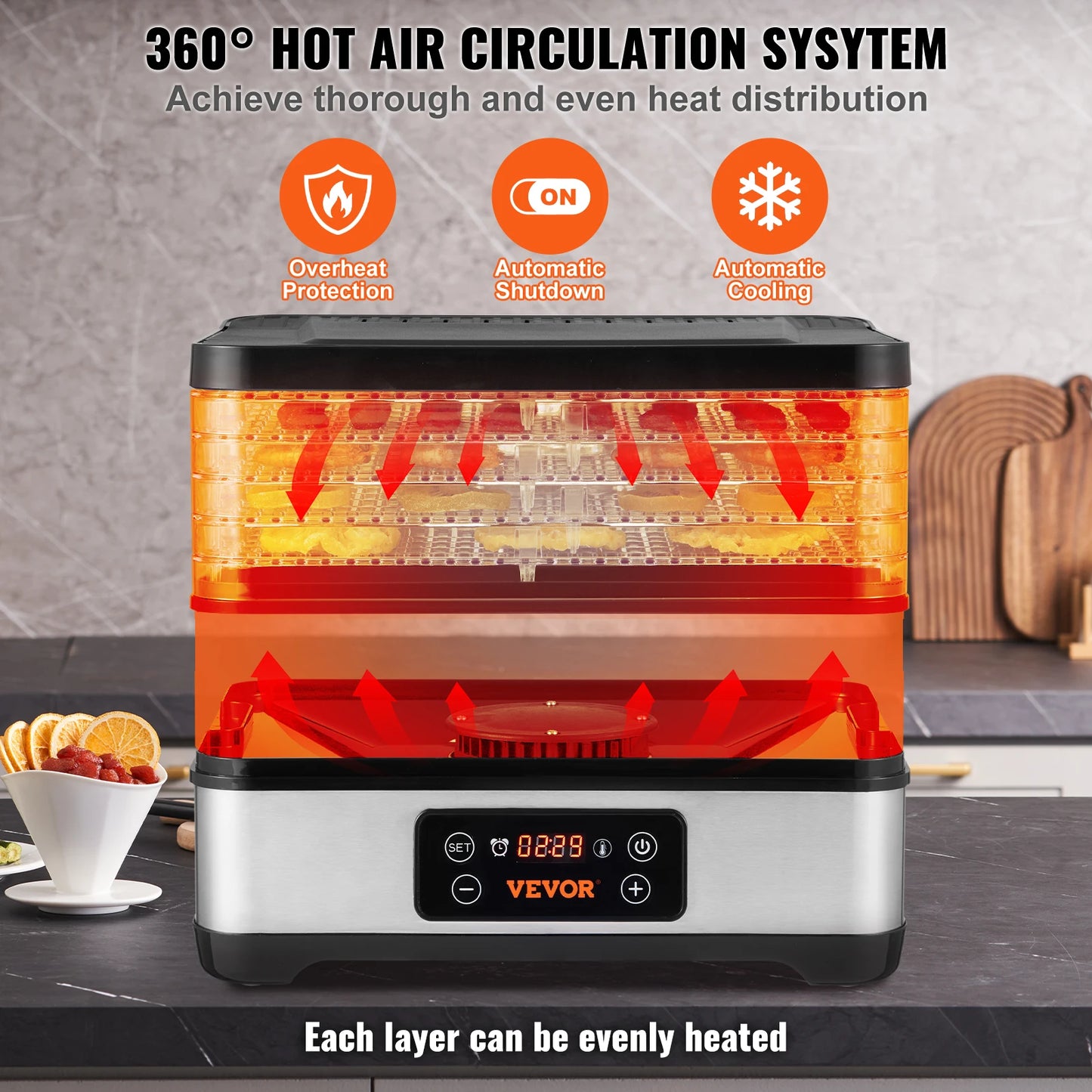 SucceBuy 5-Tray Electric Stainless Steel Food Dehydrator