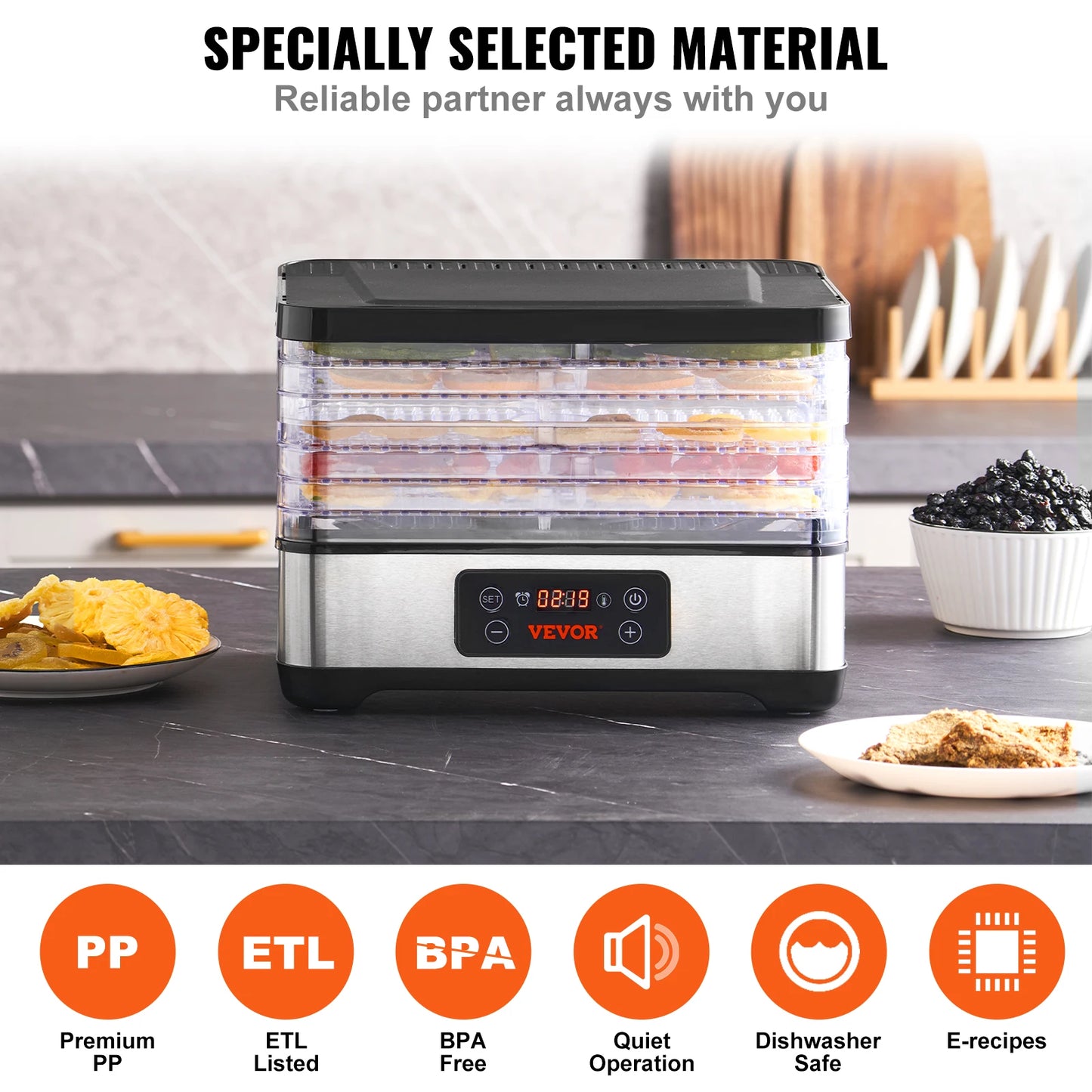 SucceBuy 5-Tray Electric Stainless Steel Food Dehydrator