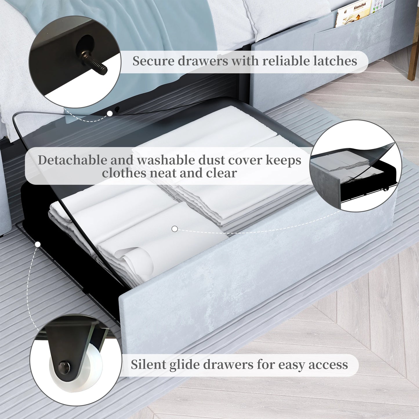 Full LED Bed Frame with 2 Drawers,