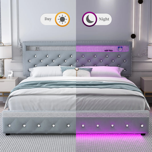 Full LED Bed Frame with 2 Drawers,