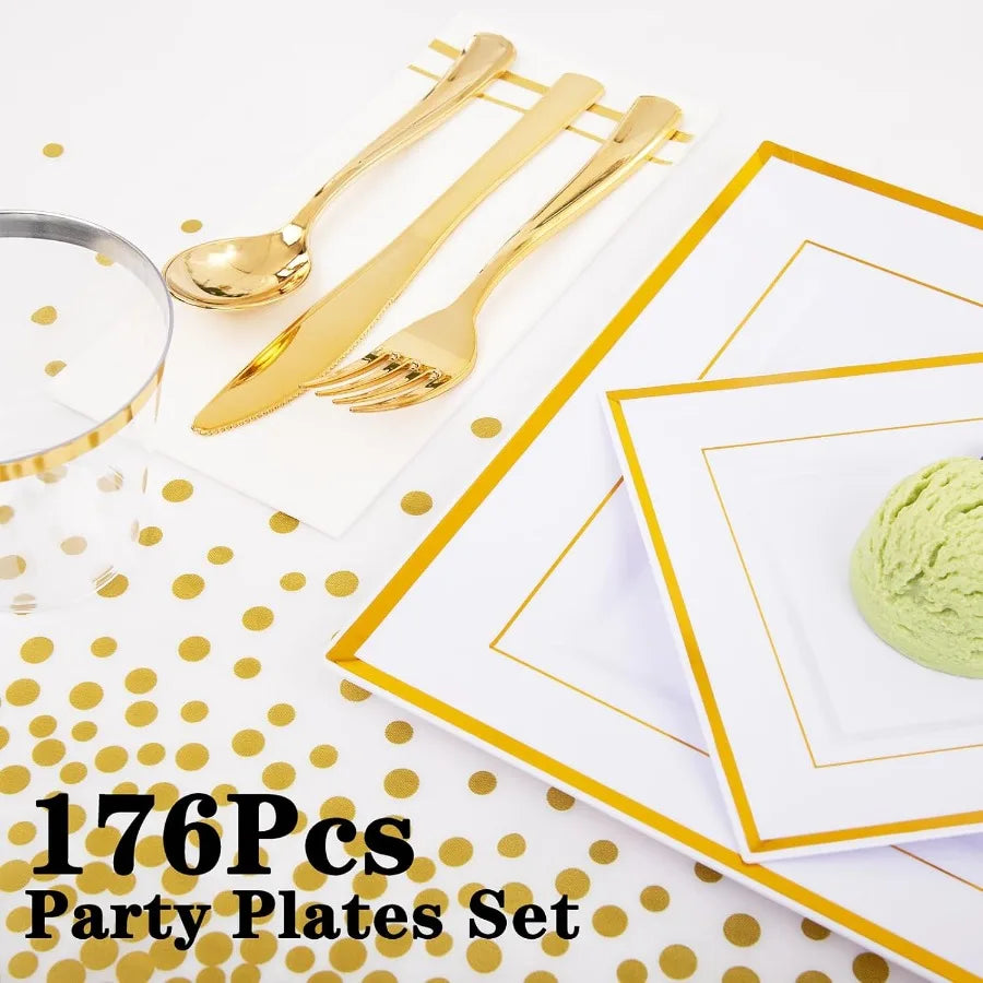 Gold Disposable Dinnerware Set for Elegant Parties