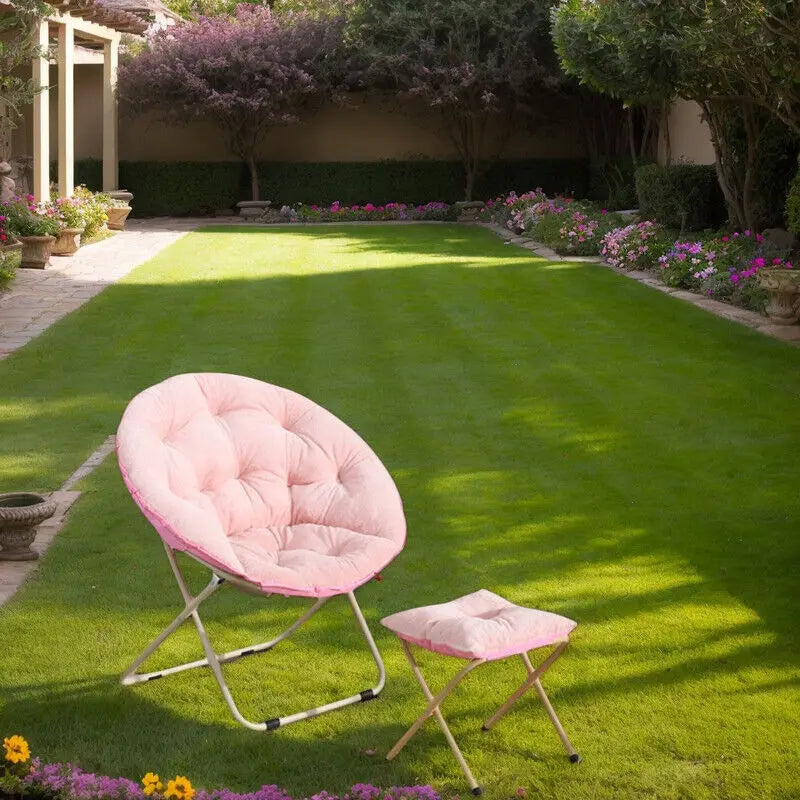 Round Folding Faux Fur Saucer Chair Set