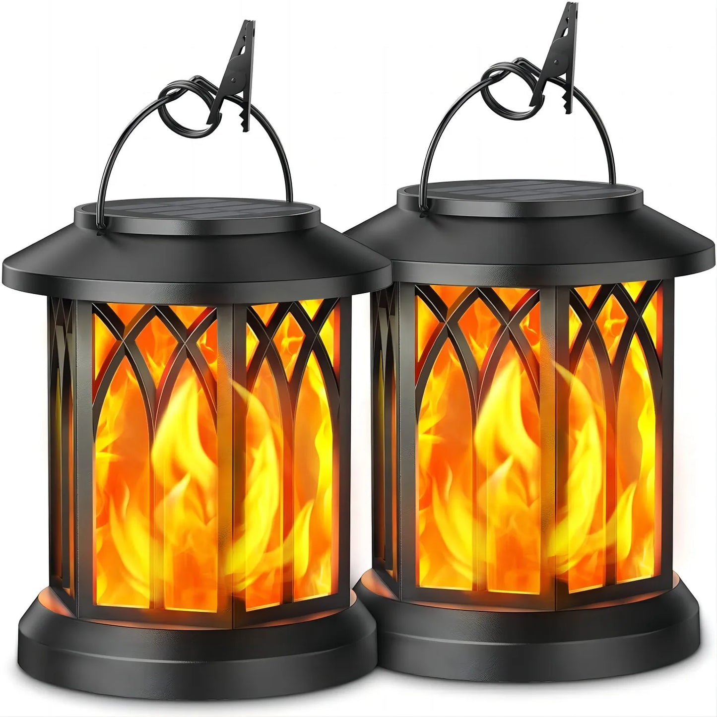 Flickering Flame Solar Lanterns Outdoor Hanging Lights