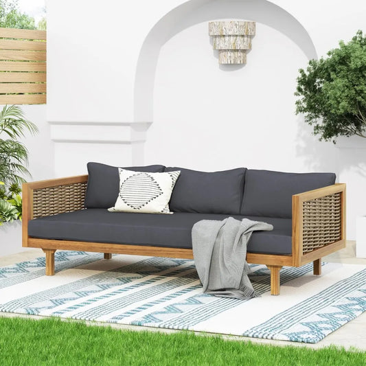 Outdoor Patio Daybed 3 Seater Acacia Wood Sofa