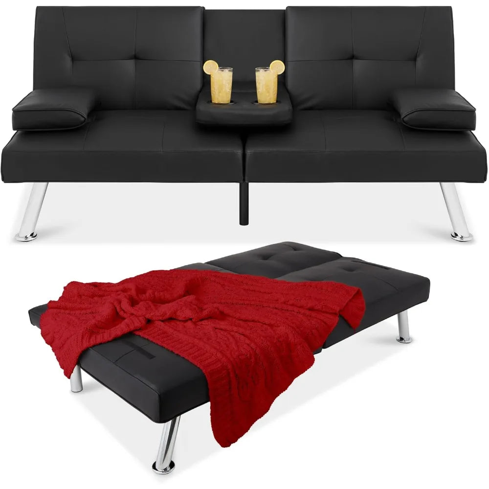 Faux Leather Convertible Futon Sofa Bed