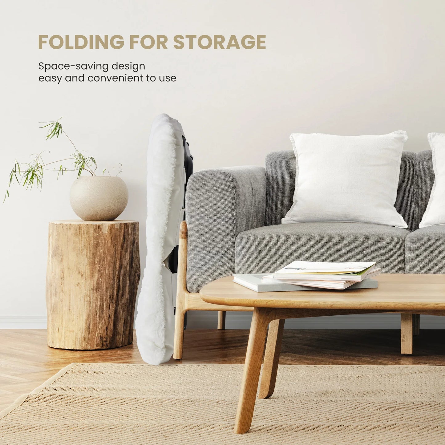 JHK 28 Inch Cozy Saucer Chair Faux Fur Folding Lounge Chair Padded Seat Metal Frame Reading Chair for Bedroom Living Room