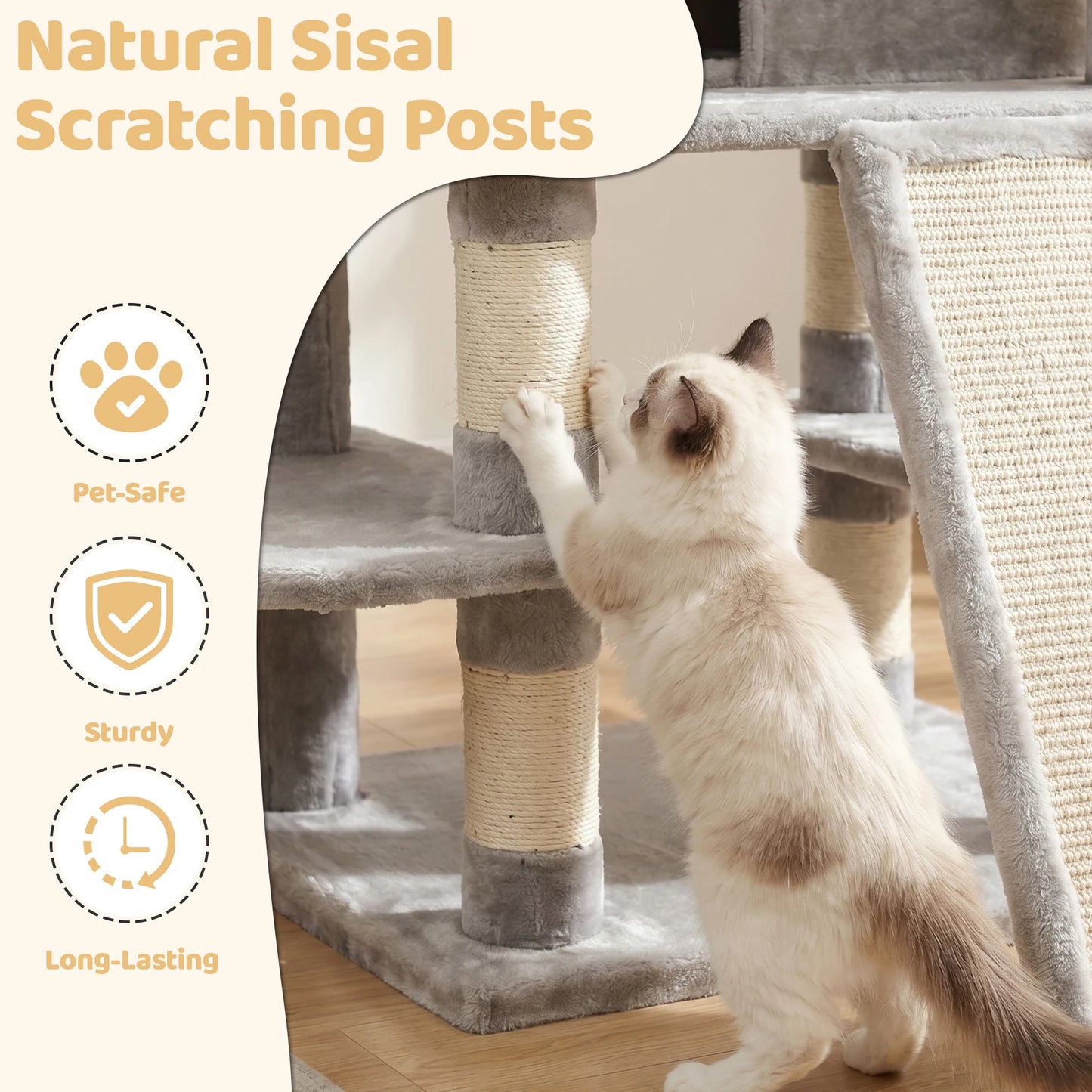 68" Large Multi-Level Cat Tree Tower – Indoor Cat Activity Center with 2 Condos, 3 Plush Perches & Scratching Posts, Luxury Climbing Playground for Kittens and Cats