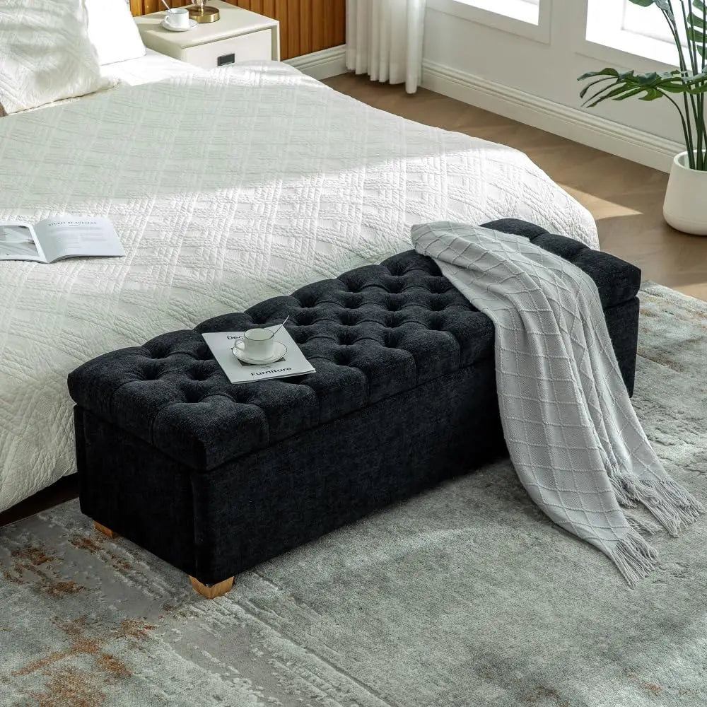 83.1” Modern Upholstered End of Bed Bench with Armrests – Chenille Chaise Lounge Bench with 2 Bolster Pillows, Bedroom Bench Seating for Bedroom, Living Room & Entryway