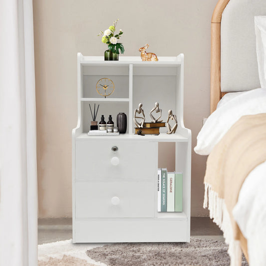 Lockable Bedside Table Double-Layer Storage Cabinet