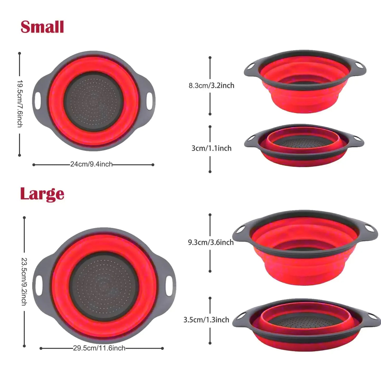 Collapsible Silicone Colander Strainer Set of 2