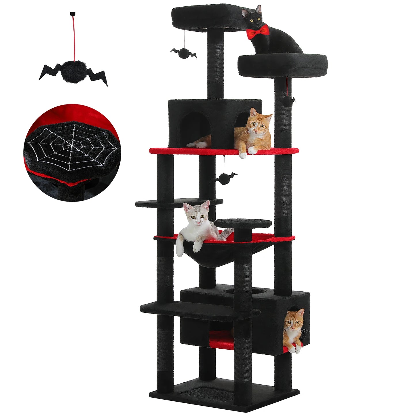 Large Indoor Cat Tree Tower – Multi-Level Perches, Hammock, Scratching Posts & Condo Playhouse