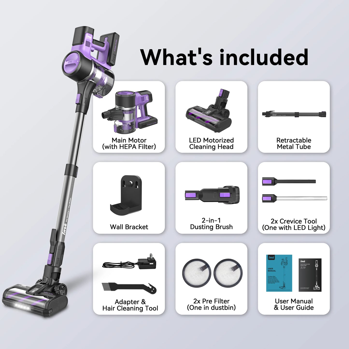 INSE S10 Cordless Stick Vacuum with Powerful Suction