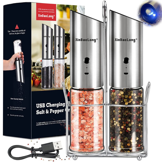 USB Rechargeable Electric Salt Pepper Grinder Set