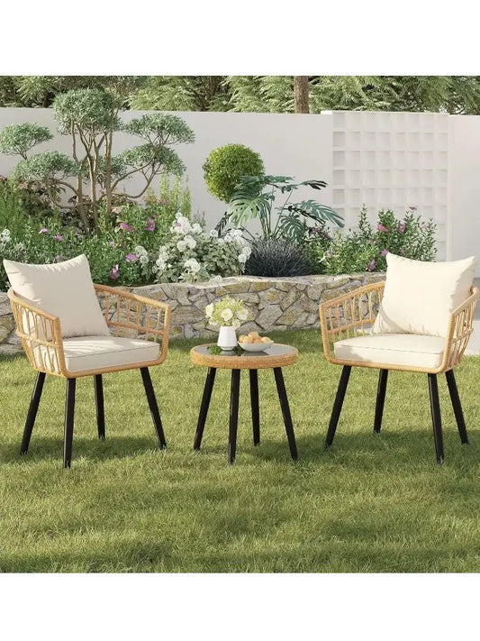 Outdoor Wicker Bistro Set – 3-Piece Patio Chairs With Table