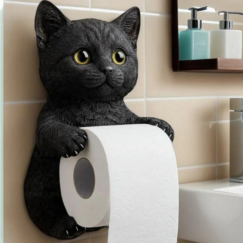 Cat Toilet Paper Holder – Wall-Mounted Cute Roll Dispenser for Bathroom, Dorm, RV, Kitchen & Travel