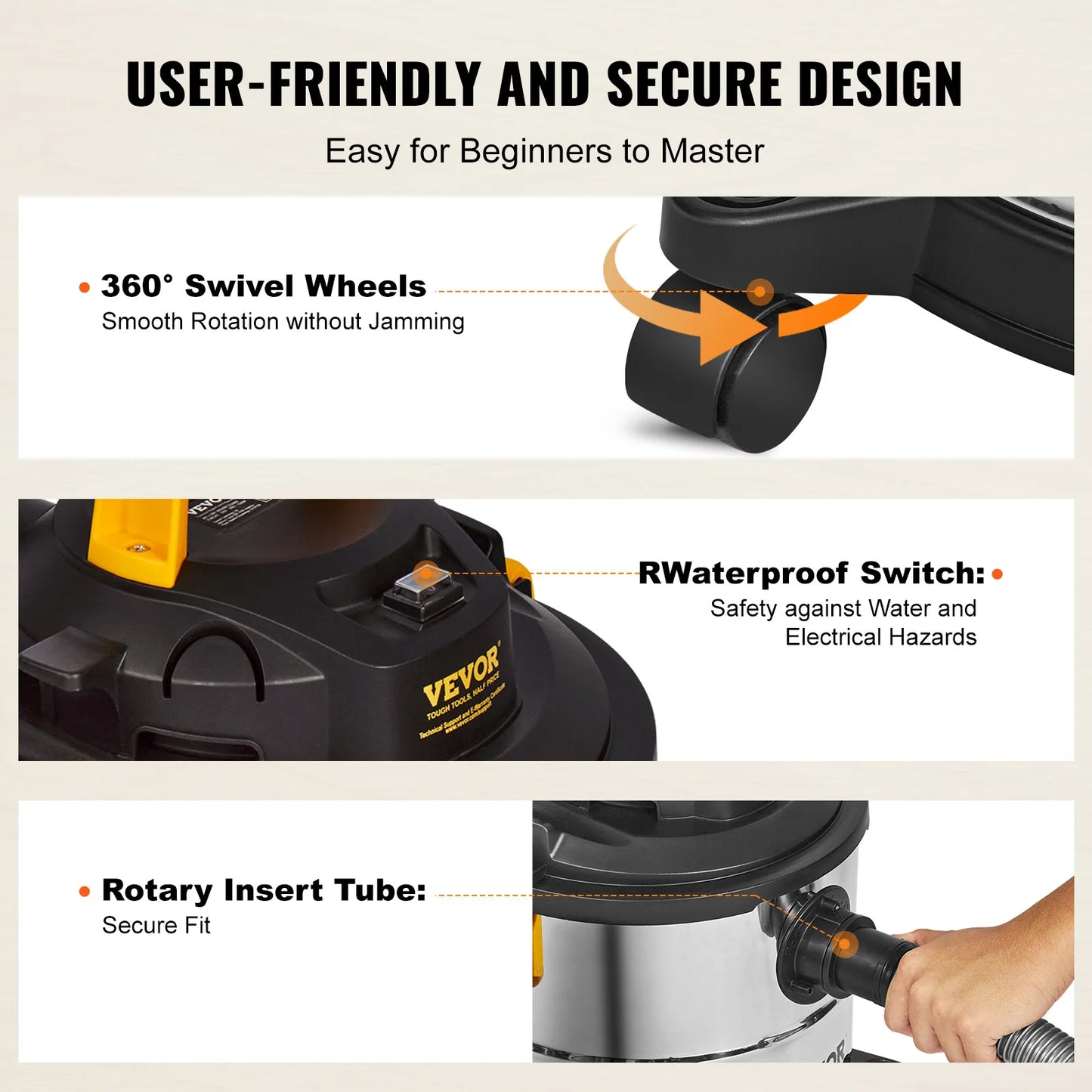 Stainless Steel Wet Dry Vacuum with Powerful Suction