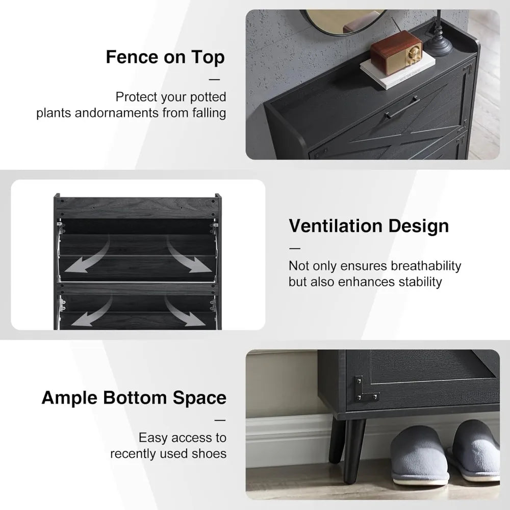 Farmhouse Shoe Storage Cabinet 2 Flip Drawers